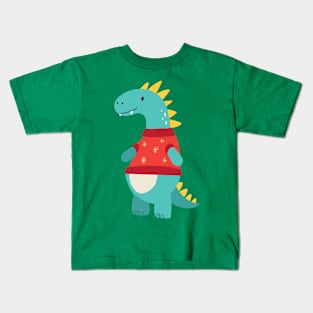 Cute dino prepared for the winter Kids T-Shirt